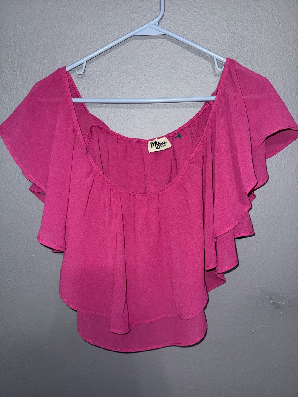 Show Me Your MuMu Layered Flutter Sleeve Scoop Top - Hot Pink - Picture 2 of 4